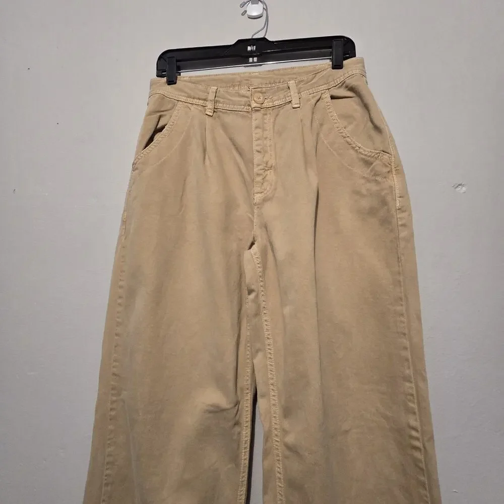 Free‎ People Anthropologie Denim Pants Crop Womens Sz 6 Mustard Tan Baggy Taper
